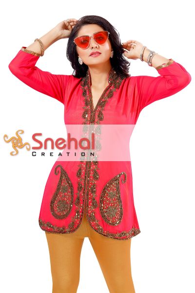 Elegance Personified Pink Jacket Style Top with Beadwork Embroidery