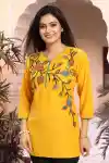 Snazzy Scintillating Mustard Yellow Designer Tunic Top - BD-404