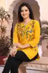 Snazzy Scintillating Mustard Yellow Designer Tunic Top - BD-404