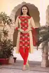Right Fit Red Beige Poly Crepe Designer Cut Casual Tunic - SC-2304