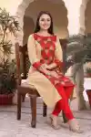 Right Fit Red Beige Poly Crepe Designer Cut Casual Tunic - SC-2304