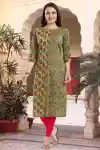 Green Mystique Cotton Printed Front Open Tunic with Wooden Buttons - CP-105
