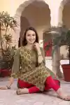 Green Mystique Cotton Printed Front Open Tunic with Wooden Buttons - CP-105