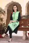 Black Rayon Ban Collar Placement Print Long Kurti for Everyday Wear - SC-1081