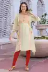 Yellow Rayon A Line Long Kurti Tunic With Chickankari Embroidery - MM-323