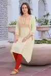 Yellow Rayon A Line Long Kurti Tunic With Chickankari Embroidery - MM-323