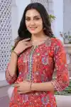 Maroon Women Printed Long Kurti Tunic with Gota Laces and Piping - CP-311