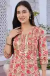 Crazy Cream Women Printed Long Kurti Tunic with Gota Laces - CP-309