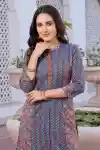 Gorgeous Gray Cotton Print Ban Collar A Line Kurta For Women - DK-L-559
