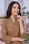 Mehandi Green Cotton Printed Ban Collar Short Tunic Top - CP-S-04