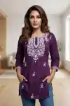 Elegant Wine Rayon Short Kurti with Chikankari Embroidery - CK-S-117-WN