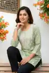 Elegant Pista Rayon Short Kurti with Chikankari Embroidery - CK-S-128