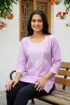 Light Purple Rayon Short Kurti with Chikankari Embroidery - CK-S-129