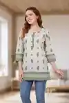 Round Neck Jaipuri Printed Cotton Short Kurti for Women - CP-S-67