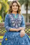 Indigo Blue Umbrella Flair Anarkali Long Kurti with Embroidery and Tussles - DK-1049