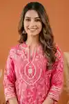 Rosy Pink Umbrella Flair Anarkali Long Kurti with Embroidery and Tussles - DK-1051