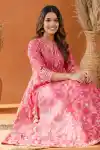 Rosy Pink Umbrella Flair Anarkali Long Kurti with Embroidery and Tussles - DK-1051