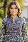 Navy Blue Umbrella Flair Anarkali Long Kurti with Embroidery and Tussles - DK-1052