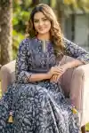 Navy Blue Umbrella Flair Anarkali Long Kurti with Embroidery and Tussles - DK-1052