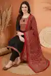 Beauteous Black Jaipuri Cotton Kurta Pant Dupatta Set With Printed Yoke And Dupatta - ST-102-BK