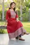 Red Cotton Anarkali Kurti for Women with Traditional Jaipuri Print - MM-1564