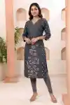 Womens Long Denim Kurti with Floral Discharge Print - DN-2312
