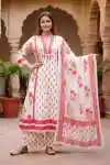 Peachy Pink Pure Cotton Hand Block Print 3 Piece Palazzo Suit Set - DG-026-PK