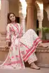 Peachy Pink Pure Cotton Hand Block Print 3 Piece Palazzo Suit Set - DG-026-PK