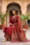Regal Ruby Pure Cotton Three Piece Suit Set with Palazzo - DG-0124