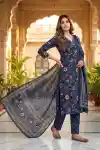 Midnight Meadow Pure Cotton Floral Print Three Piece Suit Set - DG-2202