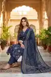 Midnight Meadow Pure Cotton Floral Print Three Piece Suit Set - DG-2202