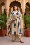 Desert Dune Pure Cotton Paisley Print Three Piece Suit Set - DG-2280-BL