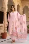 Blush Blossom Pure Cotton Embroidered Three Piece Suit Set - DG-9115-PK
