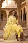 Sunshine Bloom Pure Cotton Embroidered Three Piece Suit Set - DG-9115-YL