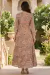 Earthy Forthy Brown Pure Cotton Jaipuri Print Anarkali Kurti with Embroidered Yoke - DK-1054