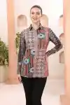 Vibrant Vintage Modal Silk Shirt Style Womens Tunic with Abstract Print - DM-09