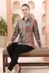 Vibrant Vintage Modal Silk Shirt Style Womens Tunic with Abstract Print - DM-09