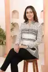 Modern Monochrome Modal Silk Full Sleeve Shirt Style Womens Tunic - DM-11