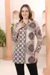 Elegant Ivory Modal Silk Printed Shirt Style Tunic Top for Women - DM-13