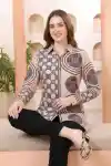 Elegant Ivory Modal Silk Printed Shirt Style Tunic Top for Women - DM-13