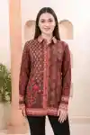 Coffee Cocoa Modal Silk Printed Shirt Style Tunic Top for Women - DM-15