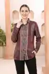 Royal Maroon Modal Silk Printed Shirt Style Tunic Top for Women - DM-16