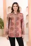 Rustic Rust Modal Silk Shirt Style Womens Tunic with Floral Print - DM-17