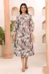 Grey Marble Print Long A Line Kurti with Side Pocket for Women - LN-131