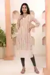 Peach Chikankari Embroidered Printed Kurti for Women with Soft Lining - CK-131-PE
