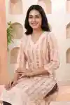 Peach Chikankari Embroidered Printed Kurti for Women with Soft Lining - CK-131-PE