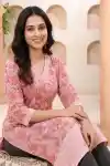 Pink Chikankari Embroidered Printed Kurti for Women with Soft Lining - CK-132-PK