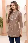 Pure Cotton Mocha Brown Tunic with Delicate Floral Embroidery - BD-503