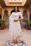 Pure Pretty White Pure Cotton Embroidered Kurti Pant Dupatta Set - DG-1327-GR