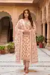 Pretty Witty Peach Pure Cotton Floral Printed Kurti Pant Dupatta Set - DG-1326-PE